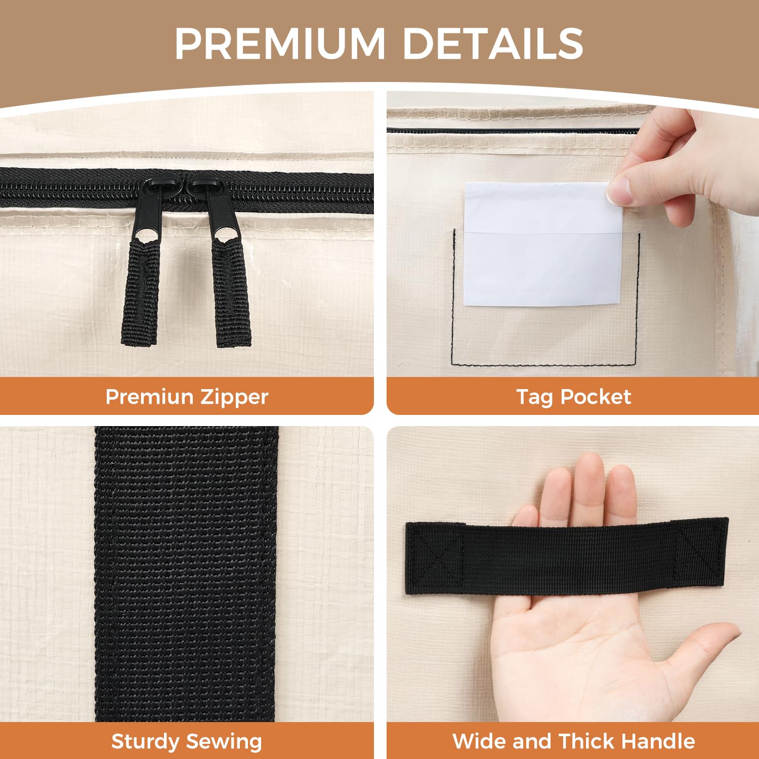 Heavy Duty Moving Bags with Strong Handle, Extra Large Moving Boxes, Storage Tote for Clothes, College Moving Supplies(Beige, 12 Pack)