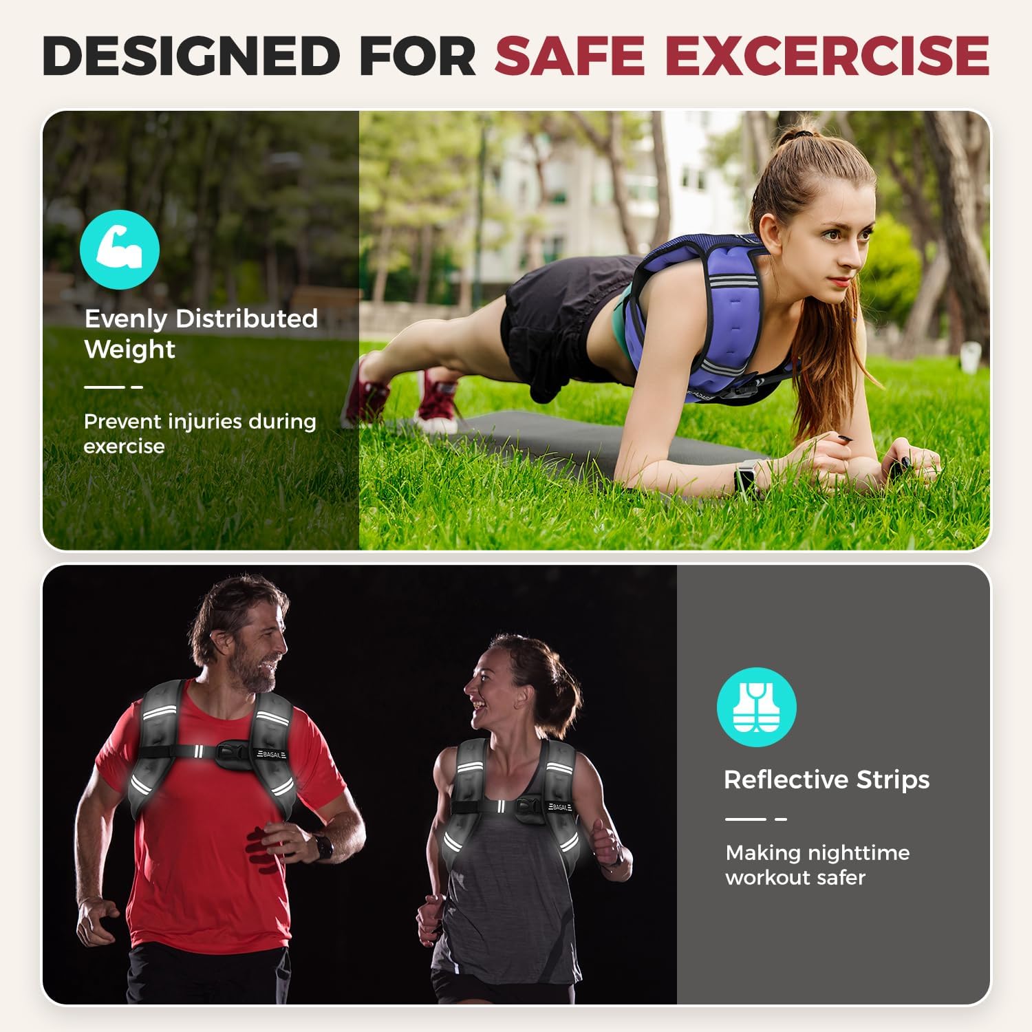 BAGAIL Comfort-Fit Weighted Vest for Woman, Even Weight Distribution, Faster Weight Loss, No-Chafe or Bounce for Walking & Running with Detachable Phone Pouch & Reflective Stripes (Available 5-30lbs)