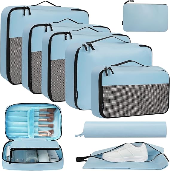 Half Mesh 8 Set Packing Cubes Luggage Packing Organizers for Travel Accessories