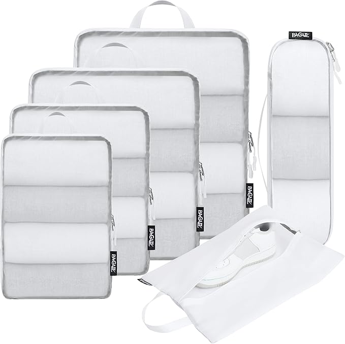 BAGAIL 5 Set/6 Set Ultralight Compression Packing Cubes Travel Accessories Expandable Packing Organizers(Black 6Set Mesh Pattern)