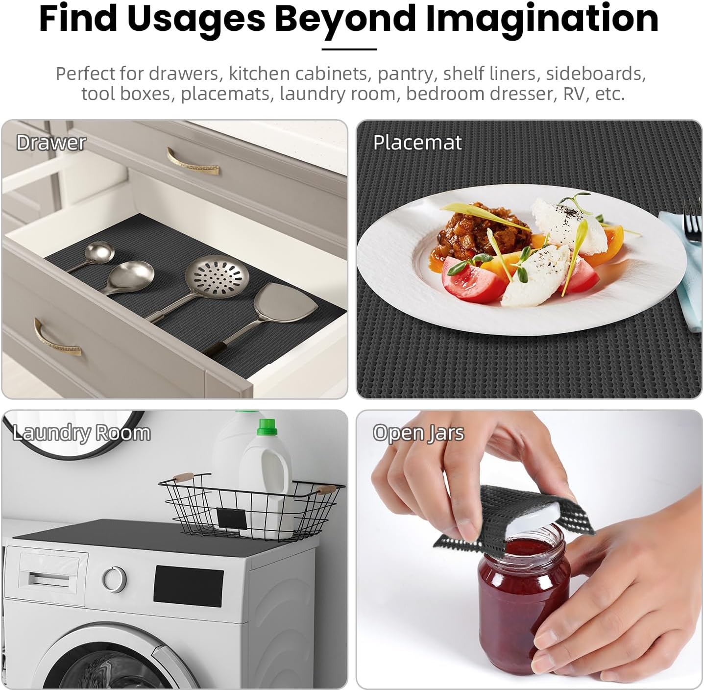 BAGAIL Drawer and Shelf Liner, 12 in X 10 Ft Non-Adhesive Shelf Liners for Kitchen Cabinets, Thick Strong Grip Liners for Desk, Shelves, Bathroom Drawers, Cabinet Protection - Black