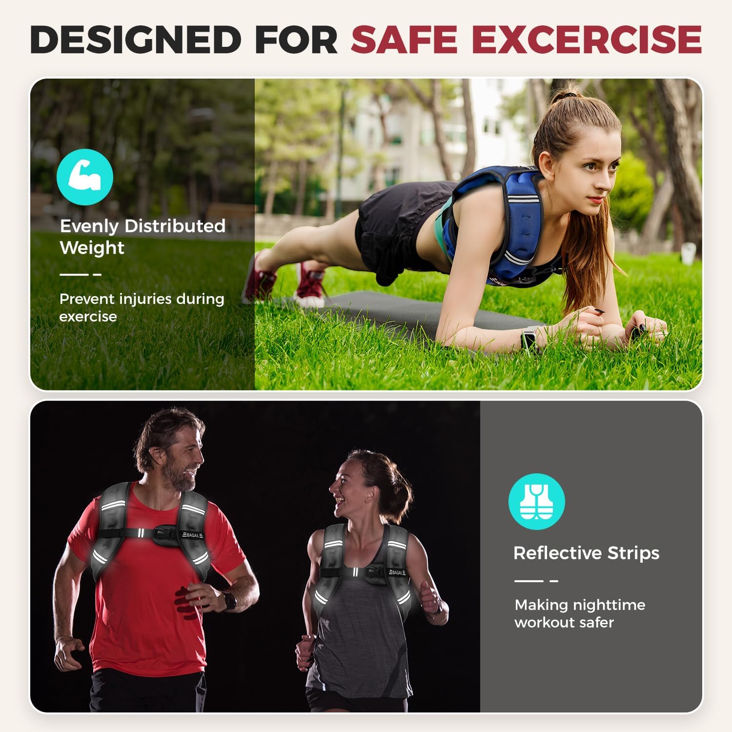 BAGAIL Comfort-Fit Weighted Vest for Woman, Even Weight Distribution, Faster Weight Loss, No-Chafe or Bounce for Walking & Running with Detachable Phone Pouch & Reflective Stripes (Available 5-30lbs)