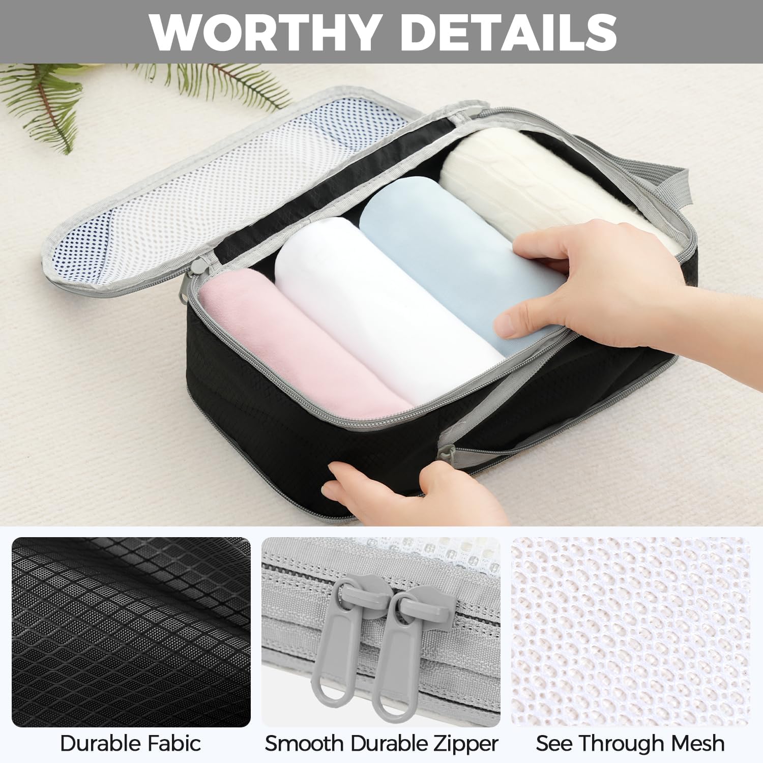 BAGAIL 6 Set Compression Packing Cubes, Ultralight Expandable Packing Organizers for Carry on Travel Luggage