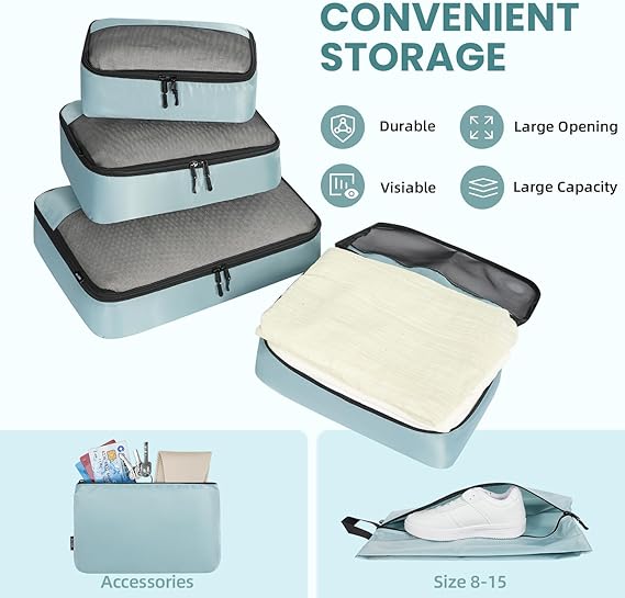 Half Mesh 8 Set Packing Cubes Luggage Packing Organizers for Travel Accessories