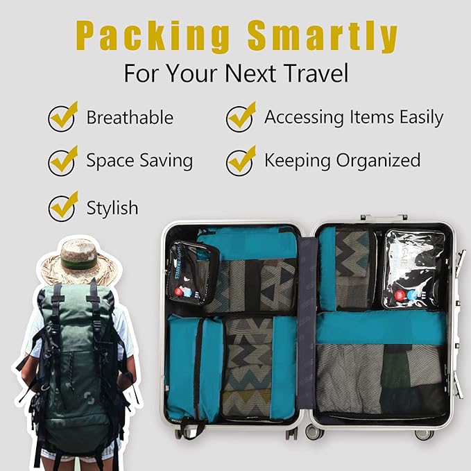 8 Set Packing Cubes Luggage Packing Organizer for Travel, Suitcase Packing Bags for Travel Accessories