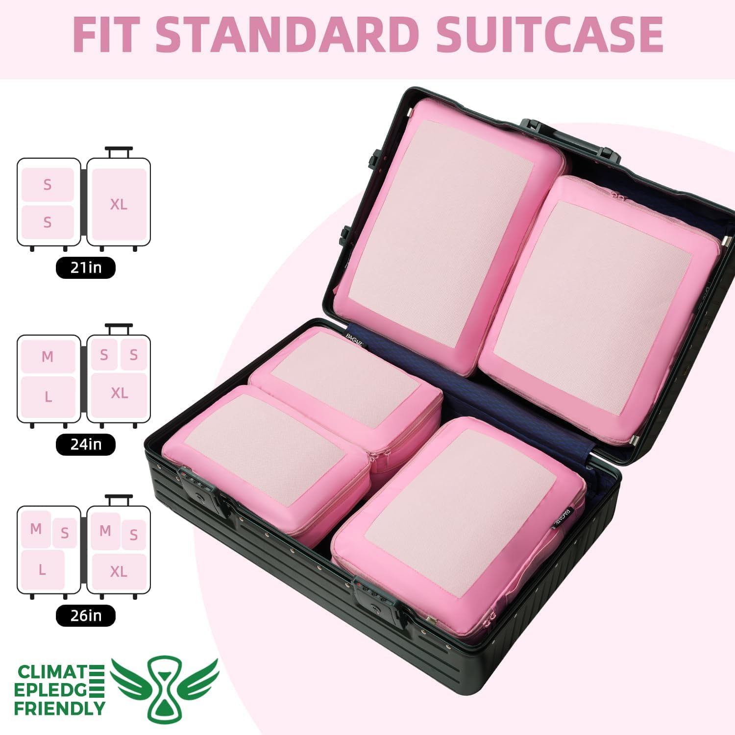 Square Mesh 6 Set Compression Packing Cubes Travel Accessories Expandable Packing Organizers 