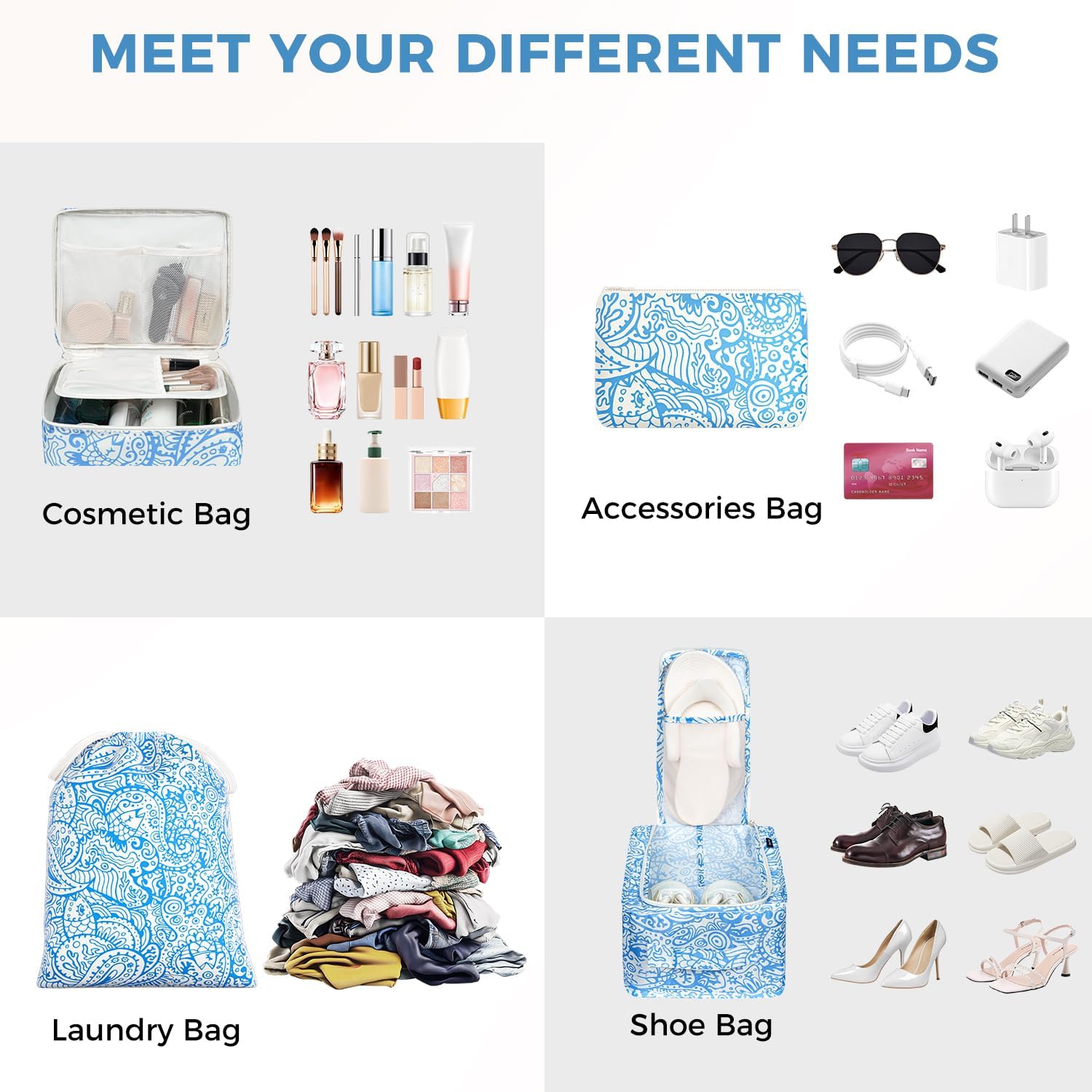  8 Set Mesh Packing Cubes with laundry bag and shoe bag