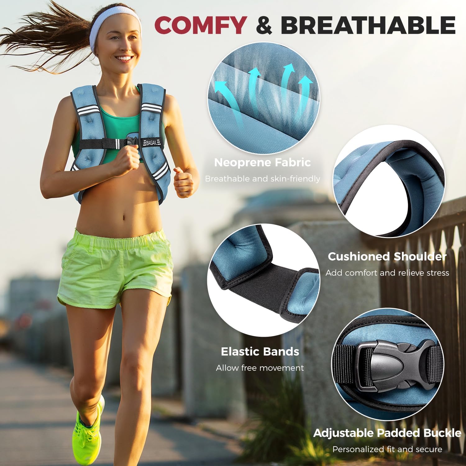 BAGAIL Comfort-Fit Weighted Vest for Woman, Even Weight Distribution, Faster Weight Loss, No-Chafe or Bounce for Walking & Running with Detachable Phone Pouch & Reflective Stripes (Available 5-30lbs)