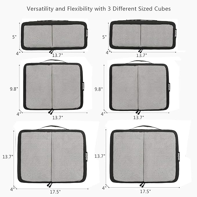6 Set half mesh Packing Cubes -Various Sizes Travel Luggage Packing Organizers