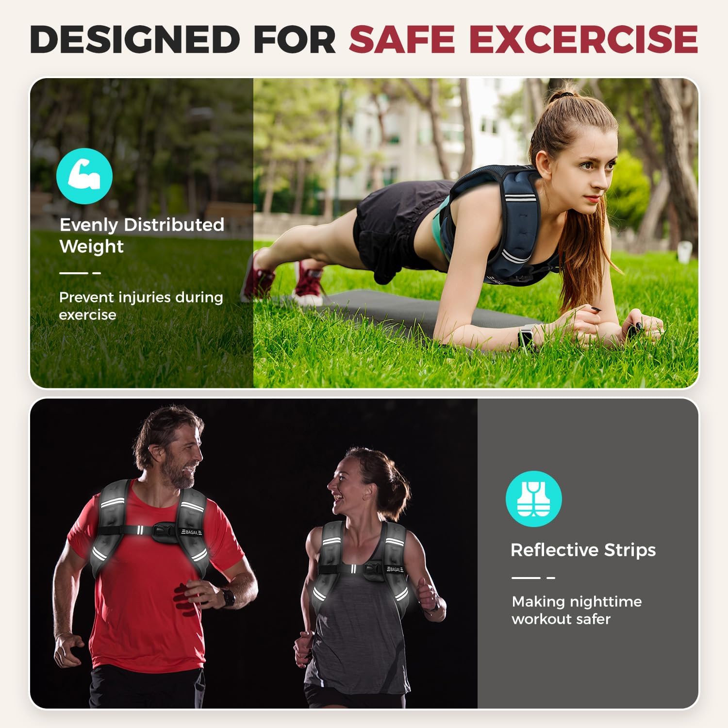 BAGAIL Comfort-Fit Weighted Vest for Woman, Even Weight Distribution, Faster Weight Loss, No-Chafe or Bounce for Walking & Running with Detachable Phone Pouch & Reflective Stripes (Available 5-30lbs)