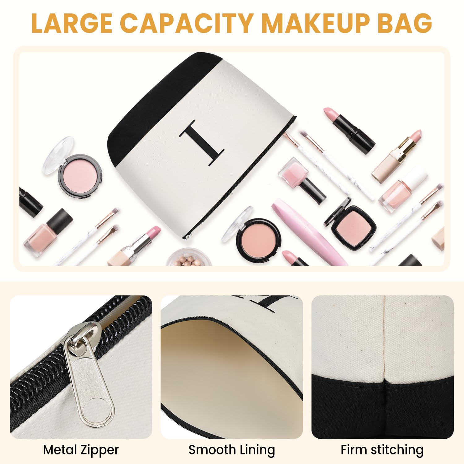 BAGAIL Initial Tote Bag, Personalized Birthday Gifts for Women, Teacher, Friends, Mom, Wedding, Monogrammed Beach Bag(1pcs-Ivory, S)