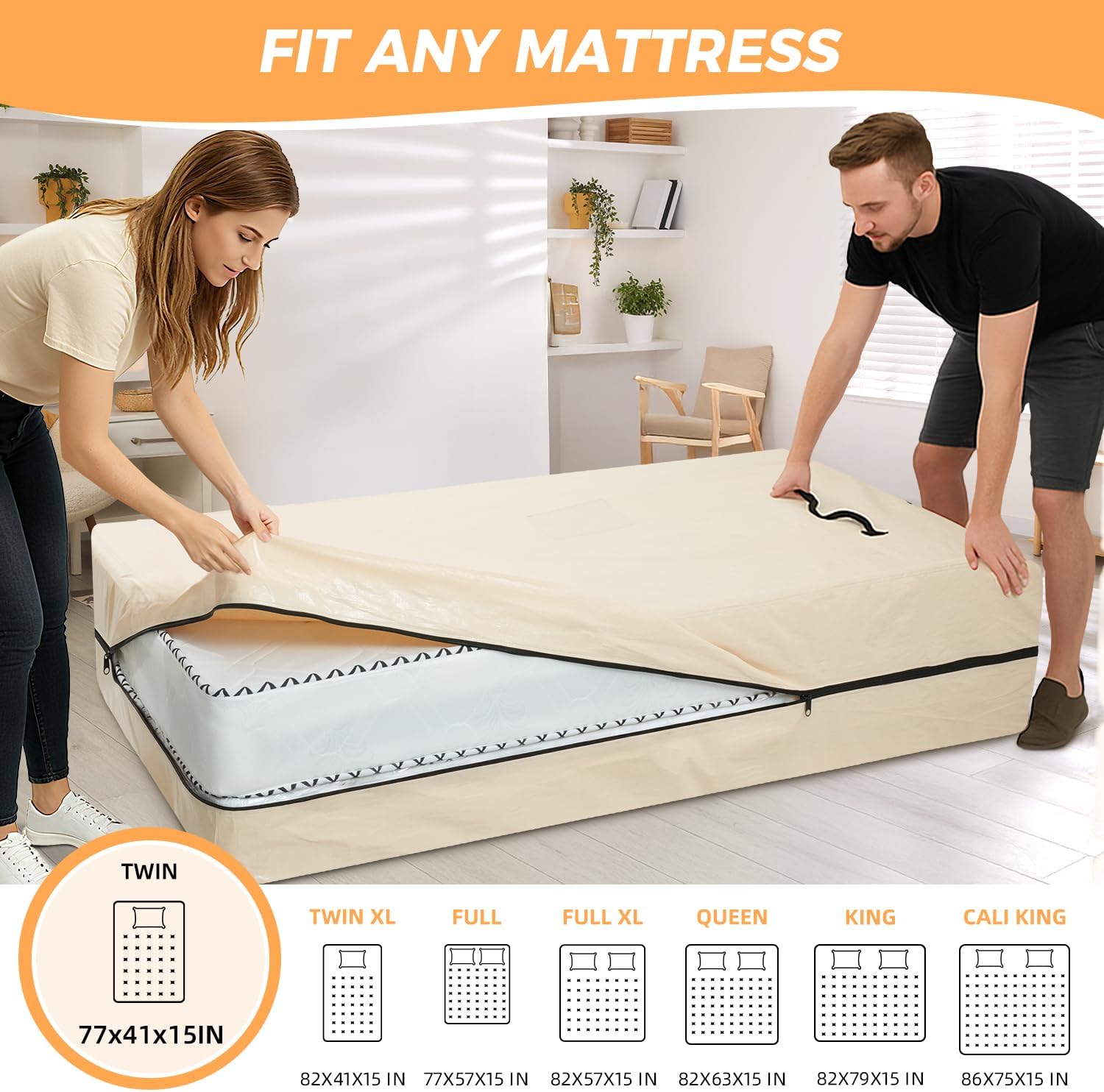 Mattress Bags for Moving, Mattress Covers with Heavy Duty Handles, Reusable -BAGAIL