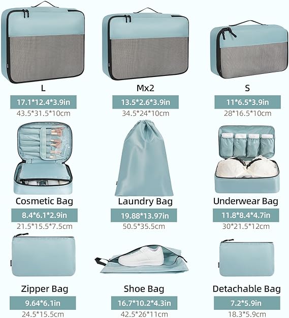 Half Mesh 8 Set Packing Cubes Luggage Packing Organizers for Travel Accessories