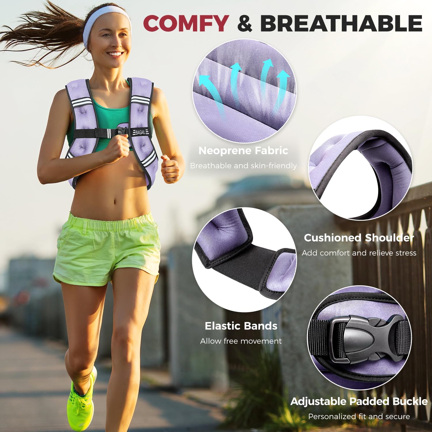 BAGAIL Comfort-Fit Weighted Vest for Woman, Even Weight Distribution, Faster Weight Loss, No-Chafe or Bounce for Walking & Running with Detachable Phone Pouch & Reflective Stripes (Available 5-30lbs)