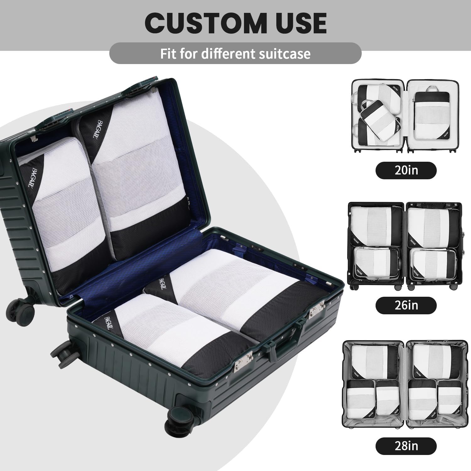 BAGAIL 6 Set Compression Packing Cubes, Ultralight Expandable Packing Organizers for Carry on Travel Luggage