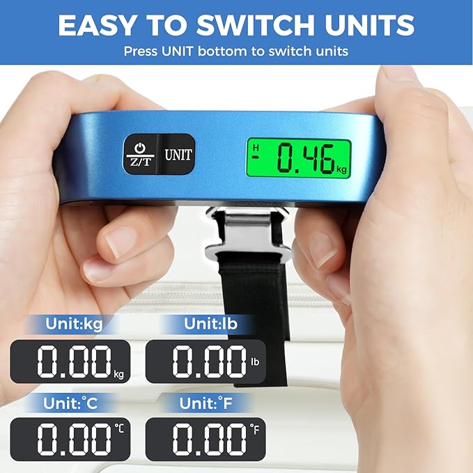 Luggage Scale, 110lbs Hanging Baggage Scale with Backlit LCD Display