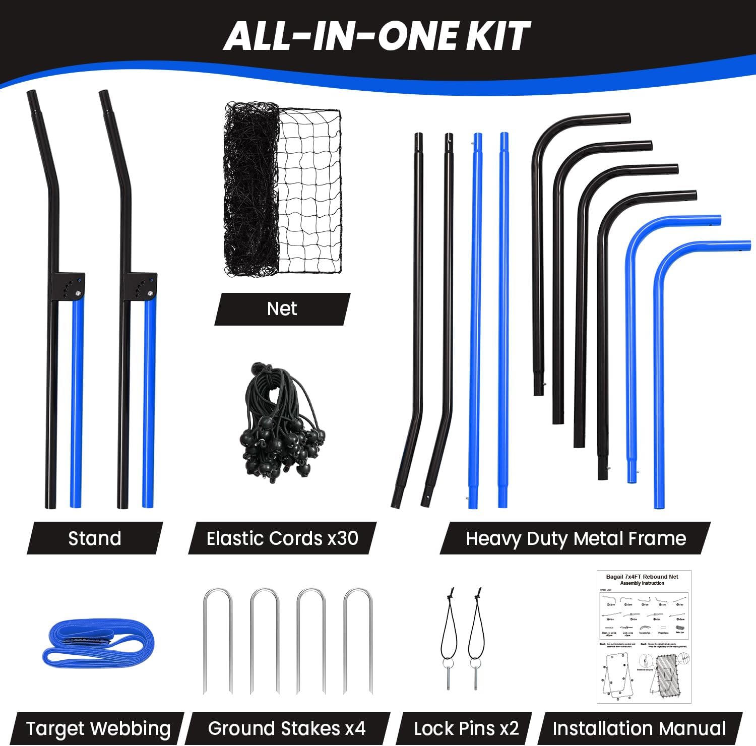 BAGAIL Volleyball Rebounder Net 7x4 Ft, Bounce Back Training Equipment with Adjustable Angles for Practicing Volleying, Bumping, Spiking, Easy Set Up & Sturdy Base for Multi Sports