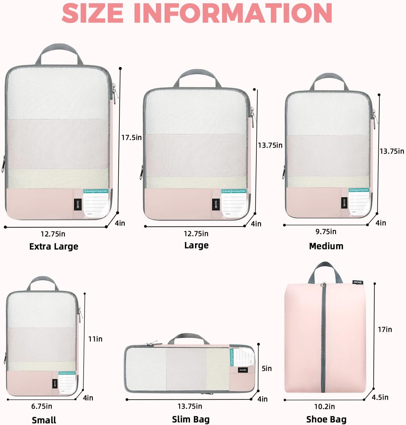 6 Set Label & Half Mesh Compression Packing Cubes with Packing List
