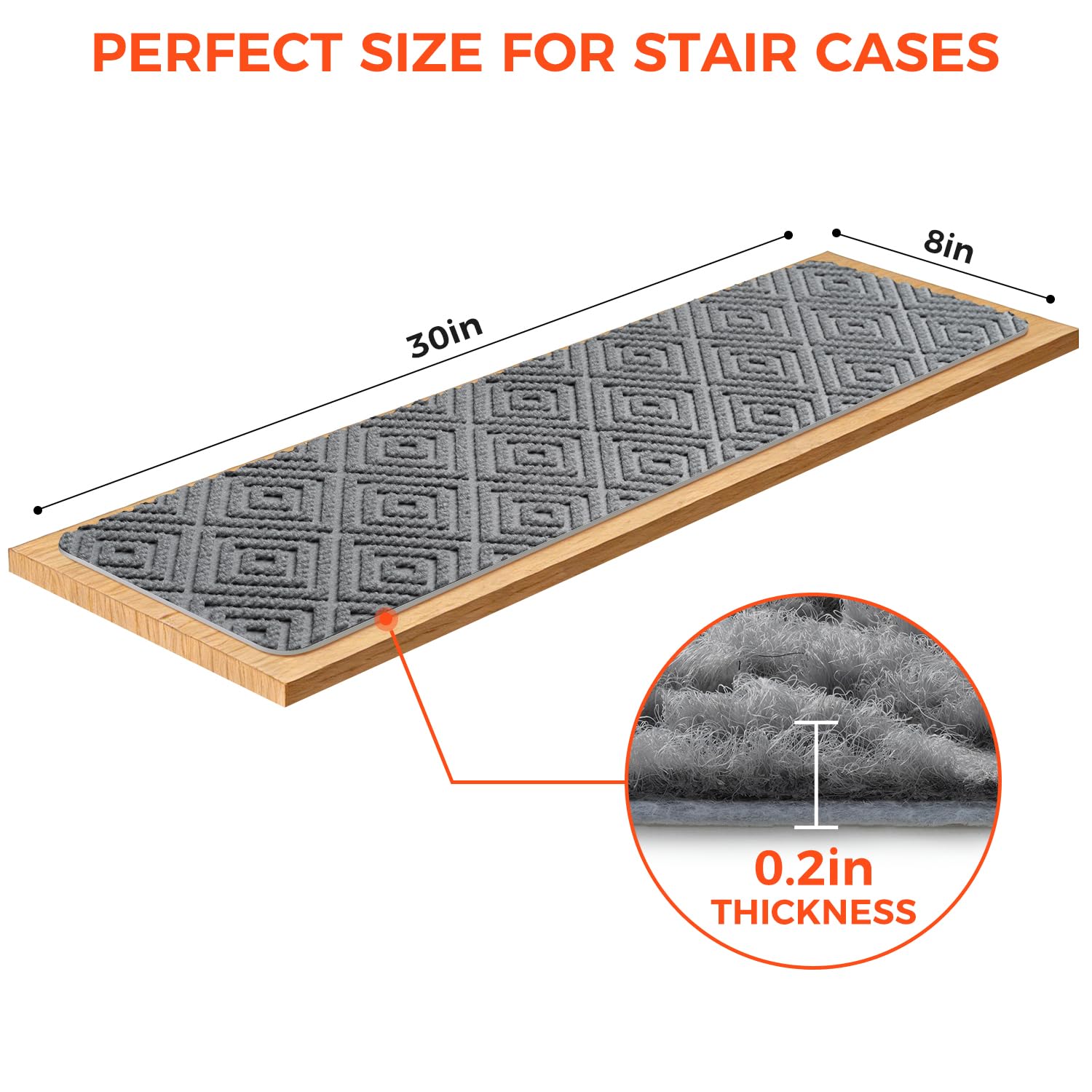 BAGAIL 15 Pack Non-Slip Stair Treads for Wooden Steps - 8"x30" Peel and Stick Carpet Stair Runners, Reusable Indoor Step Covers for Dogs, Kids & Elderly, No-Residue Adhesive, Light Gray