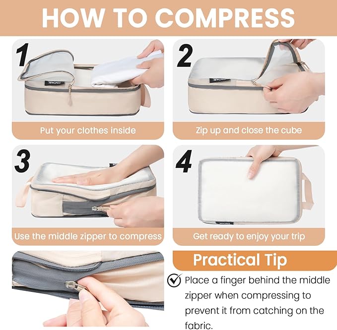 BAGAIL 6 Set Ultralight Compression Packing Cubes Packing Organizer for Travel Accessories Luggage Suitcase Backpack(70D FullMesh)