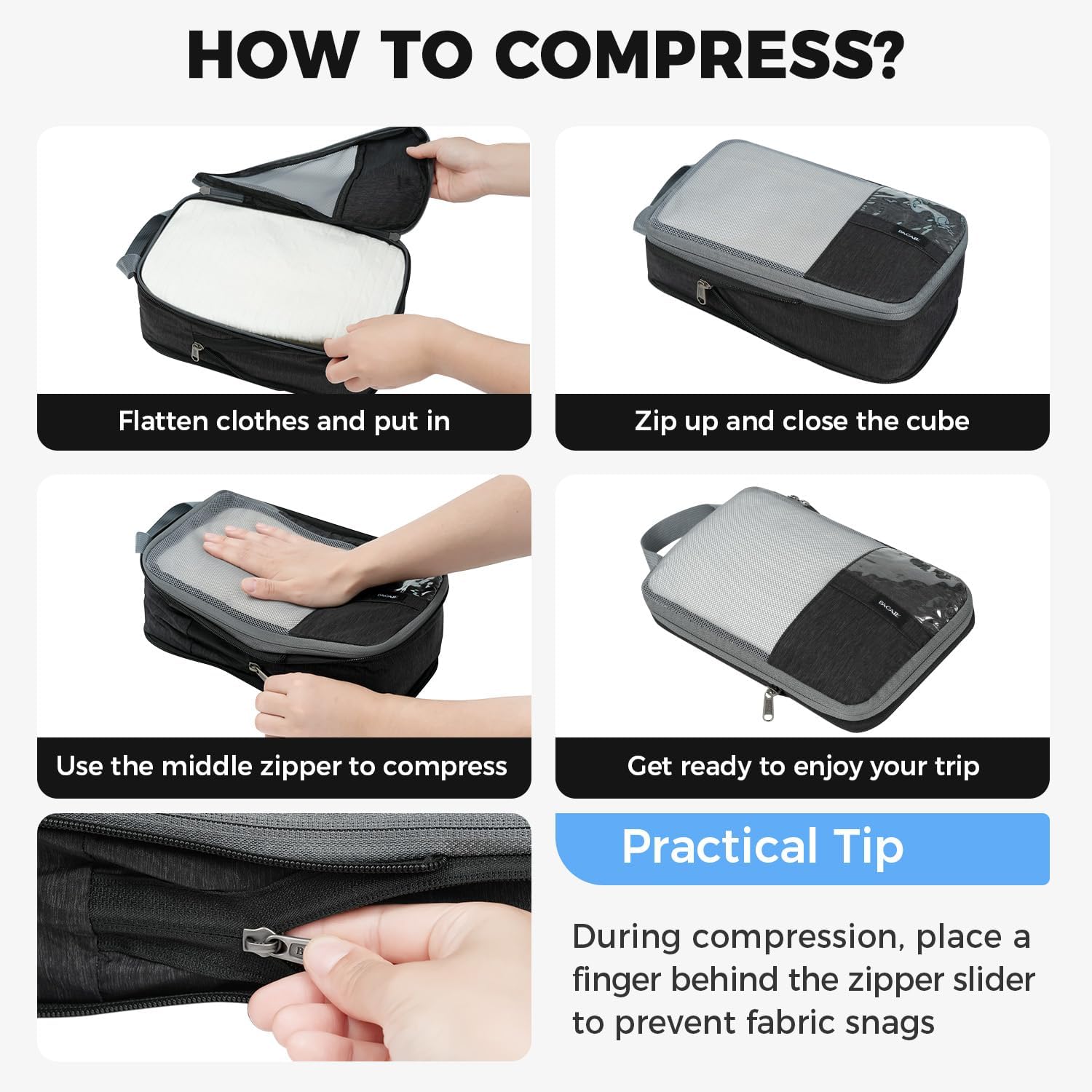 6 Set Label & Half Mesh Compression Packing Cubes with Packing List