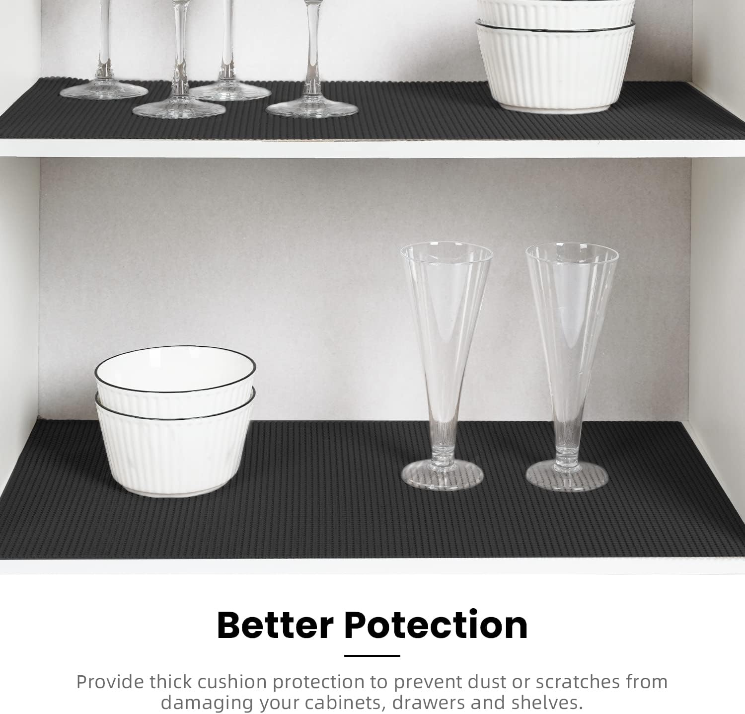 BAGAIL Drawer and Shelf Liner, 12 in X 10 Ft Non-Adhesive Shelf Liners for Kitchen Cabinets, Thick Strong Grip Liners for Desk, Shelves, Bathroom Drawers, Cabinet Protection - Black