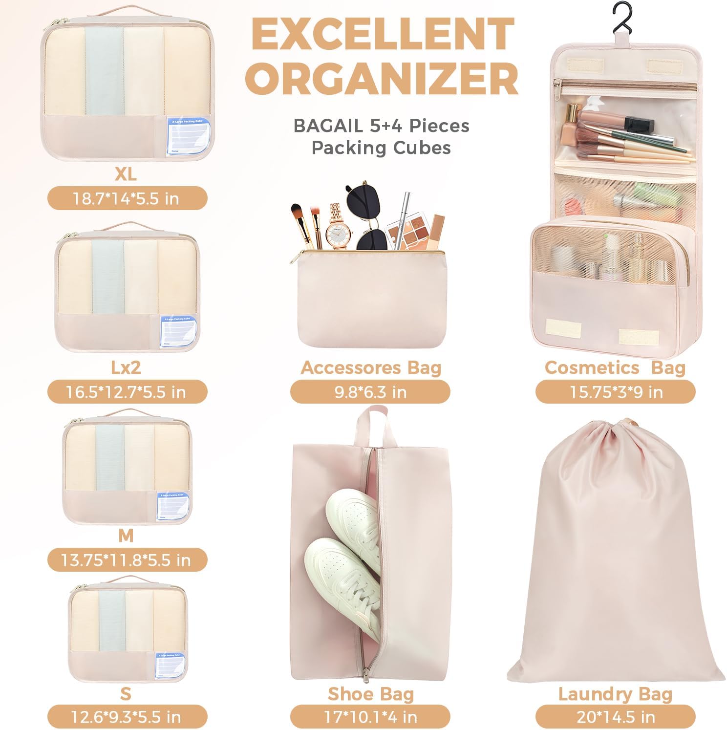 Bagail Personalized 9 Set Label Packing Cubes - Custom Text & Image Luggage Organizers