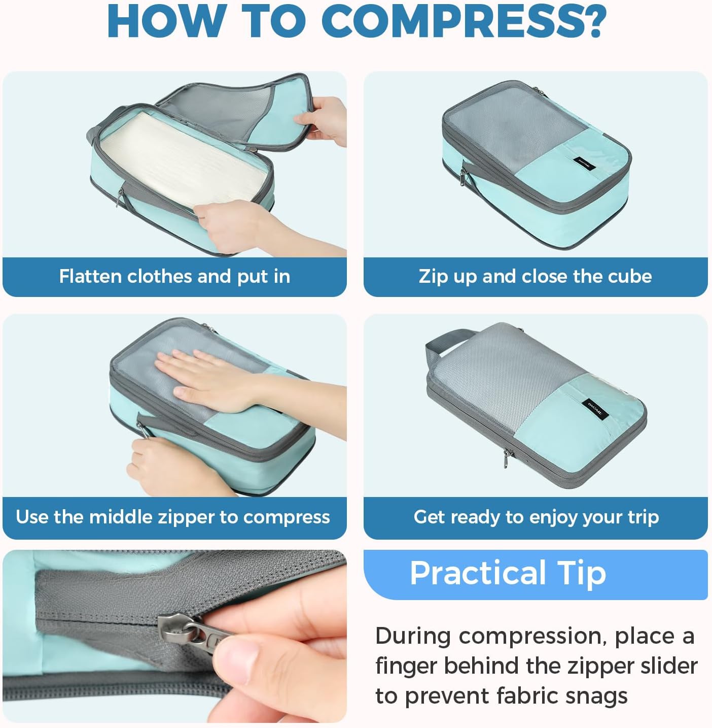 6 Set Label & Half Mesh Compression Packing Cubes with Packing List