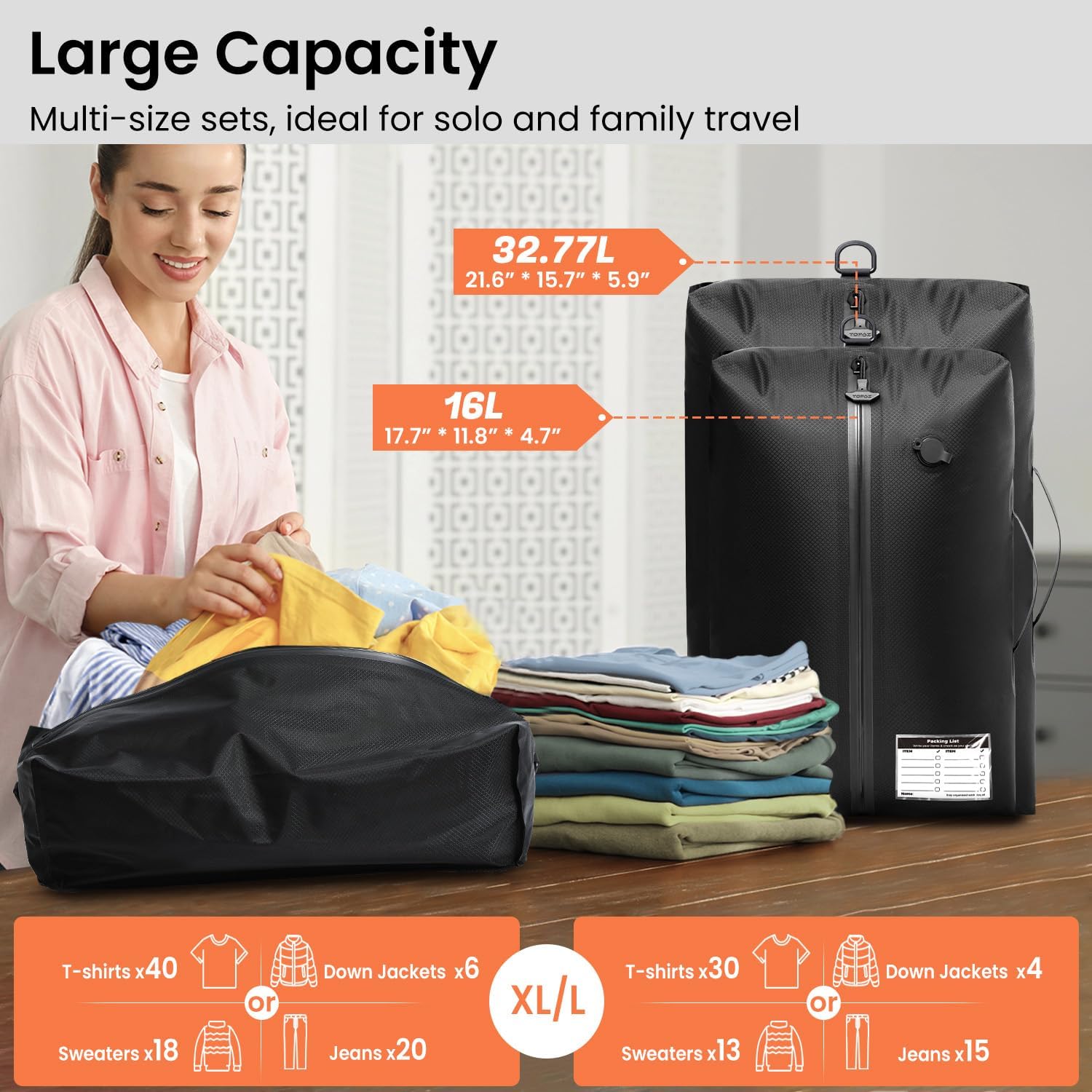 BAGAIL TPU Travel Vacuum Bags with Tag Pocket, IPX8 Waterproof Zipper, Reusable Space Saver Bags for Suitcase and Backpack-BAGAIL