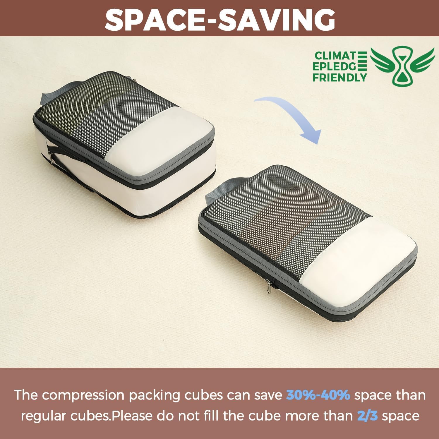 6 Set Half Mesh Compression Packing Cubes Travel Accessories Expandable Packing Organizers