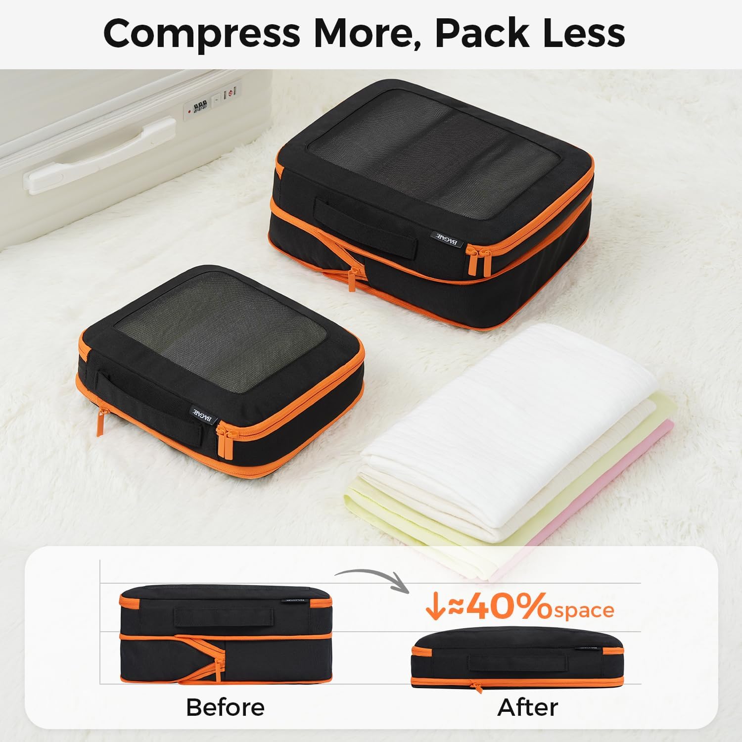 BAGAIL Durable Compression Packing Cubes for Travel,6 Set-Light Pink