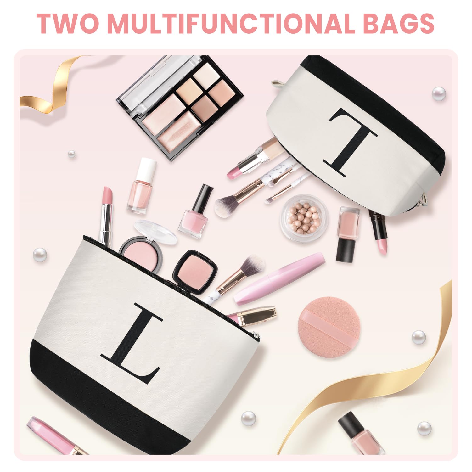 BAGAIL Initial Tote Bag, Personalized Birthday Gifts for Women, Teacher, Friends, Mom, Wedding, Monogrammed Beach Bag(1pcs-Ivory, S)