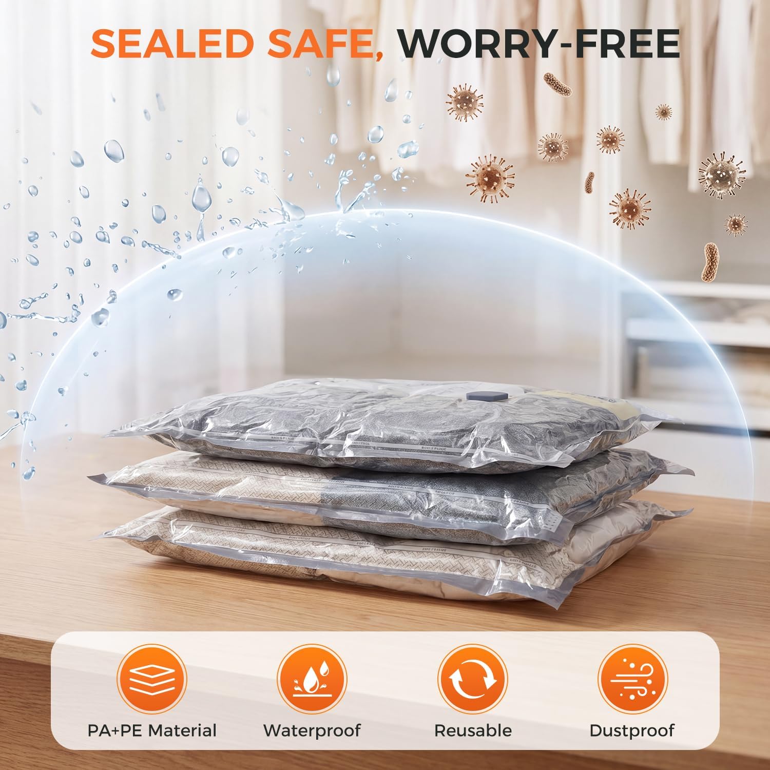 BAGAIL Vacuum Bags for Travel with Rechargeable Pump, Vacuum Storage Bags for Clothes -BAGAIL
