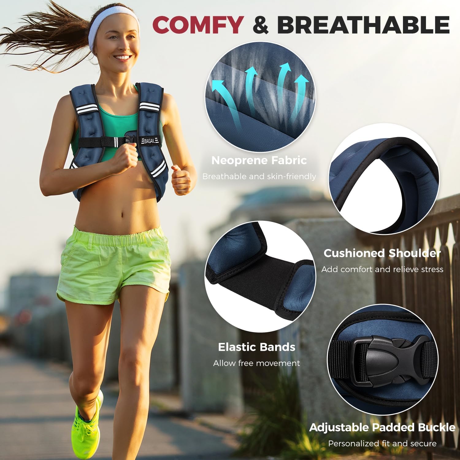 BAGAIL Comfort-Fit Weighted Vest for Woman, Even Weight Distribution, Faster Weight Loss, No-Chafe or Bounce for Walking & Running with Detachable Phone Pouch & Reflective Stripes (Available 5-30lbs)