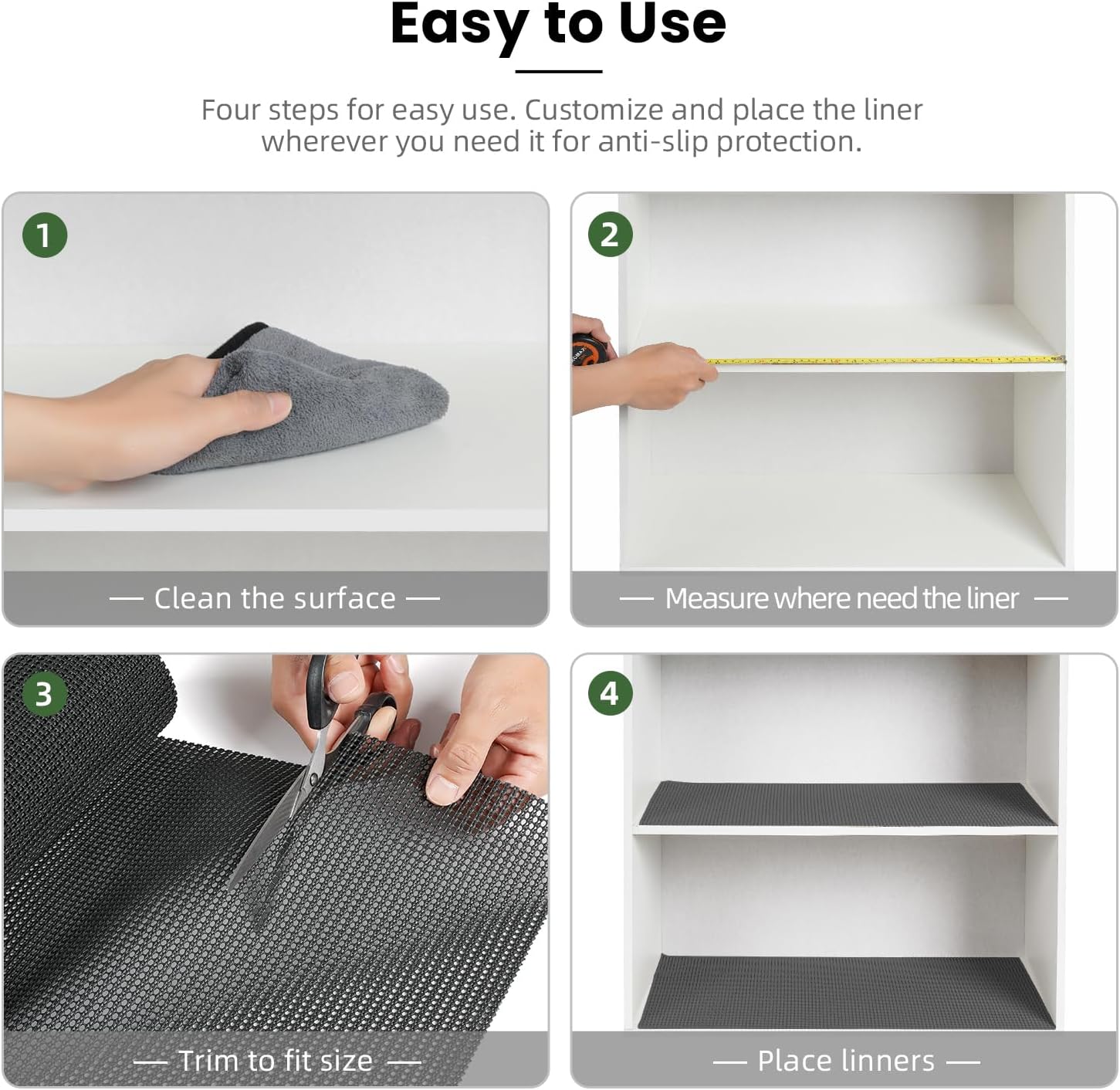 BAGAIL Drawer and Shelf Liner, 12 in X 10 Ft Non-Adhesive Shelf Liners for Kitchen Cabinets, Thick Strong Grip Liners for Desk, Shelves, Bathroom Drawers, Cabinet Protection - Black