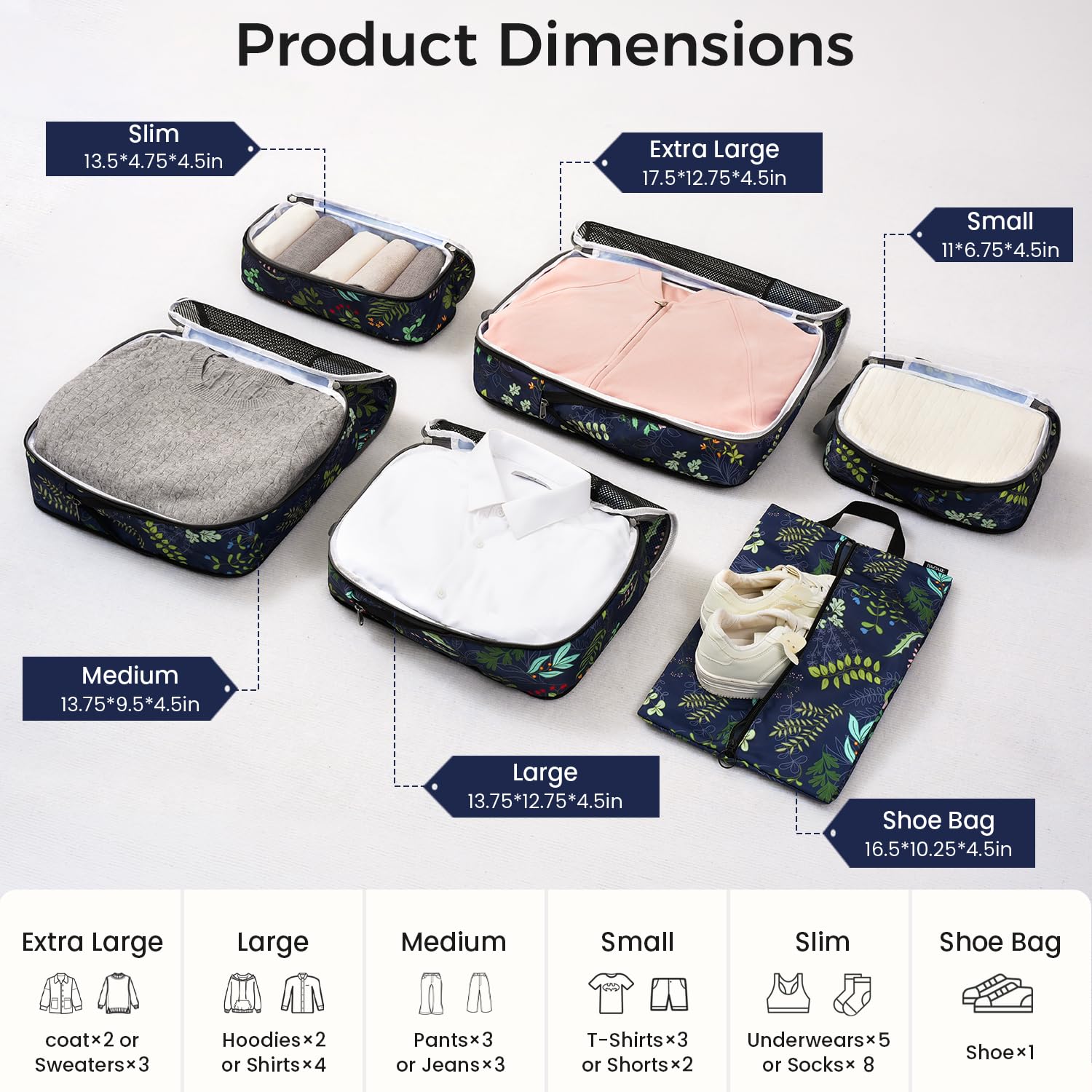 6 Set Compression Packing Cubes Travel Accessories Expandable Packing Organizers