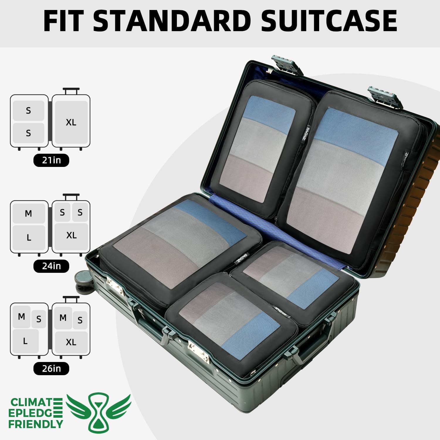 Square Mesh 6 Set Compression Packing Cubes Travel Accessories Expandable Packing Organizers 