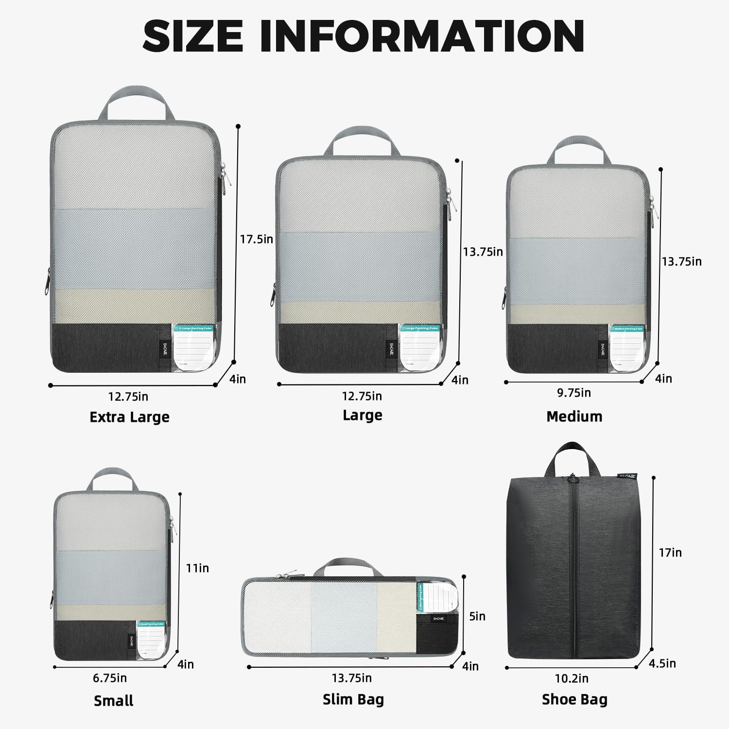 6 Set Label & Half Mesh Compression Packing Cubes with Packing List