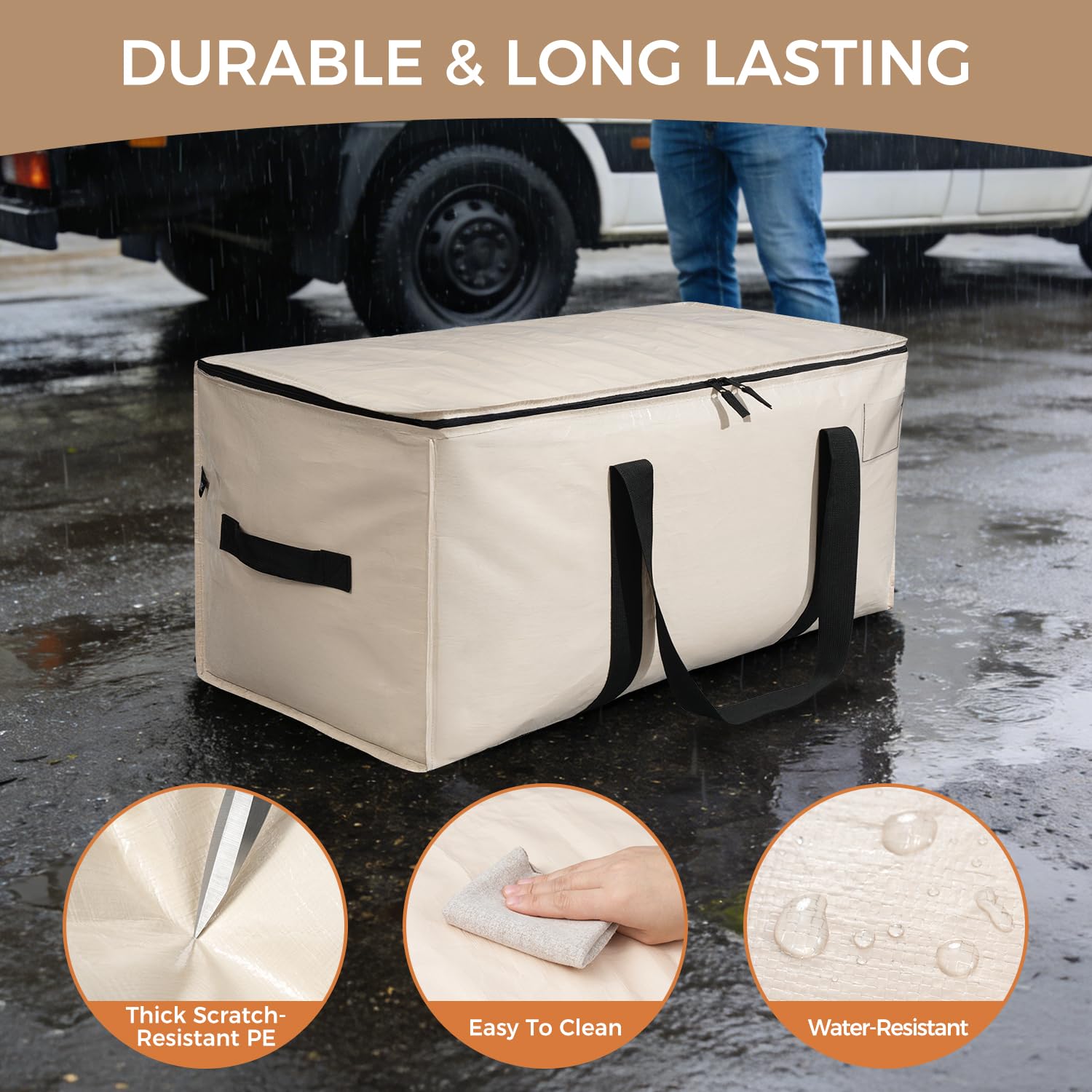 Heavy Duty Moving Bags with Strong Handle, Extra Large Moving Boxes, Storage Tote for Clothes, College Moving Supplies(Beige, 12 Pack)-BAGAIL