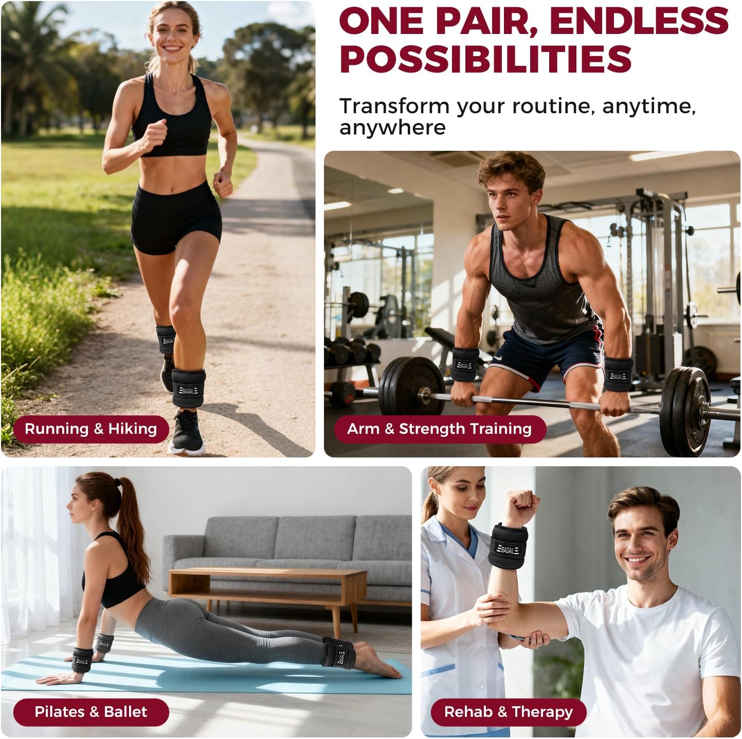 BAGAIL Ankle and Wrist Weights for Women & Men, 1 Pair 1/2/4/6/8/10 LBS Leg Weight with Sleek Design & Secure Fit, Arm Weighted Set for Walking, Running, Home Fitness & Physical Therapy