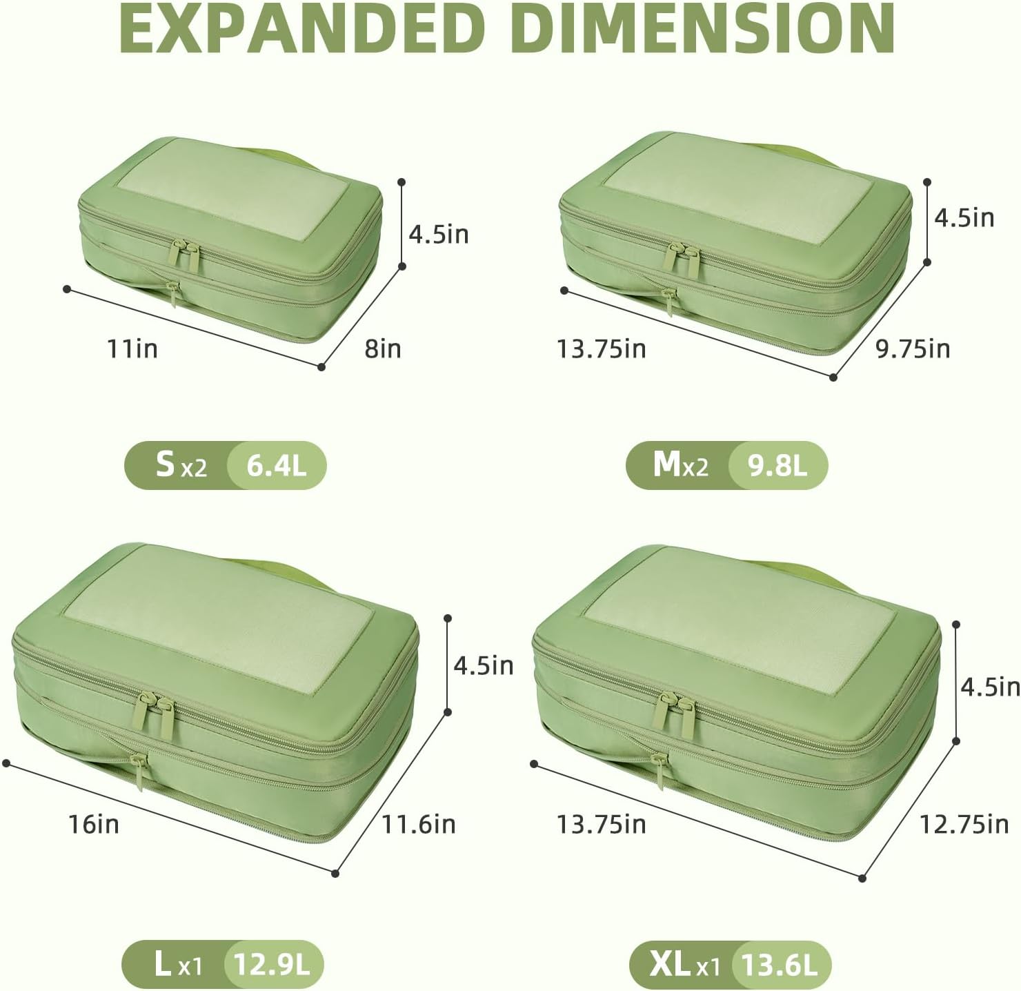 Square Mesh 6 Set Compression Packing Cubes Travel Accessories Expandable Packing Organizers 