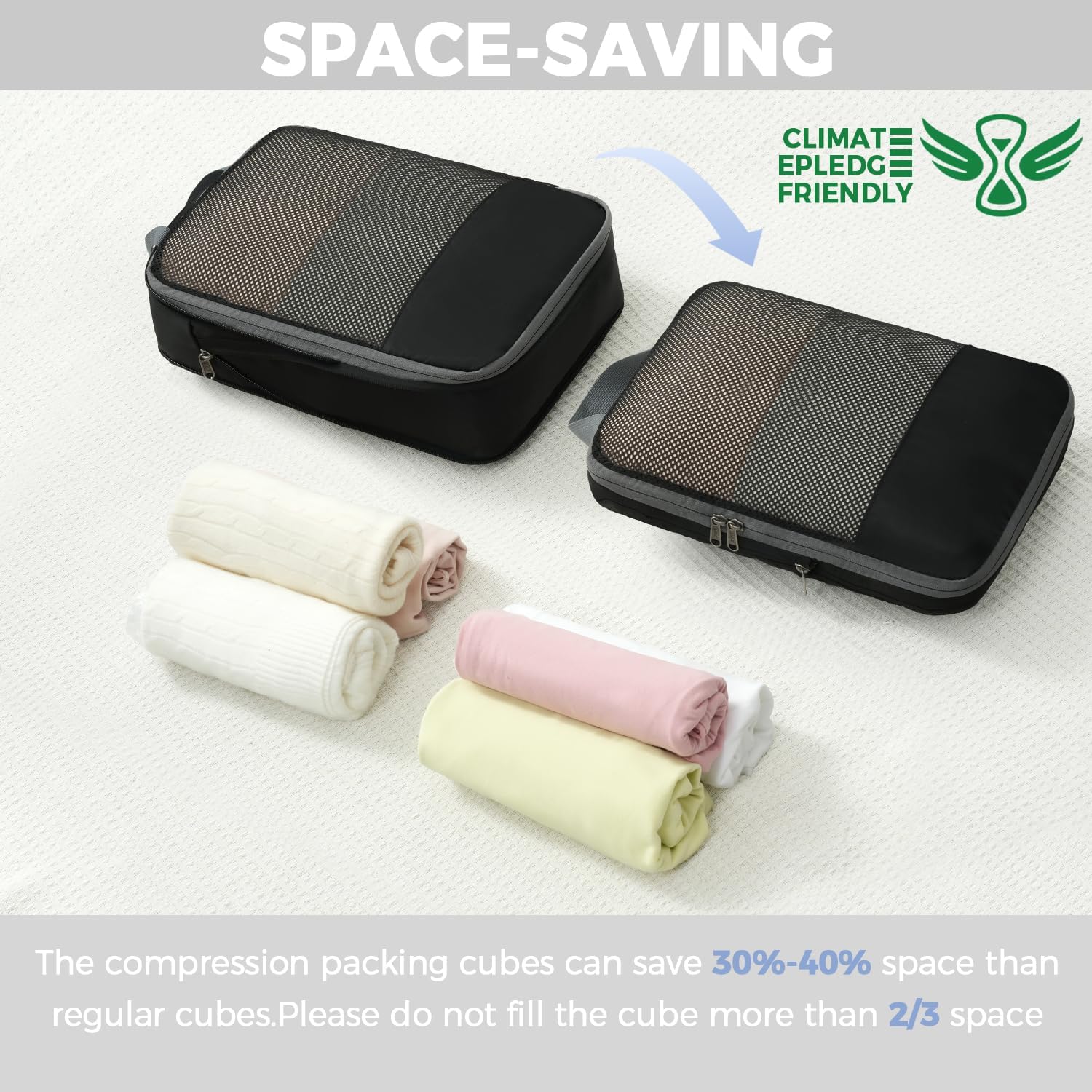 6 Set Half Mesh Compression Packing Cubes Travel Accessories Expandable Packing Organizers