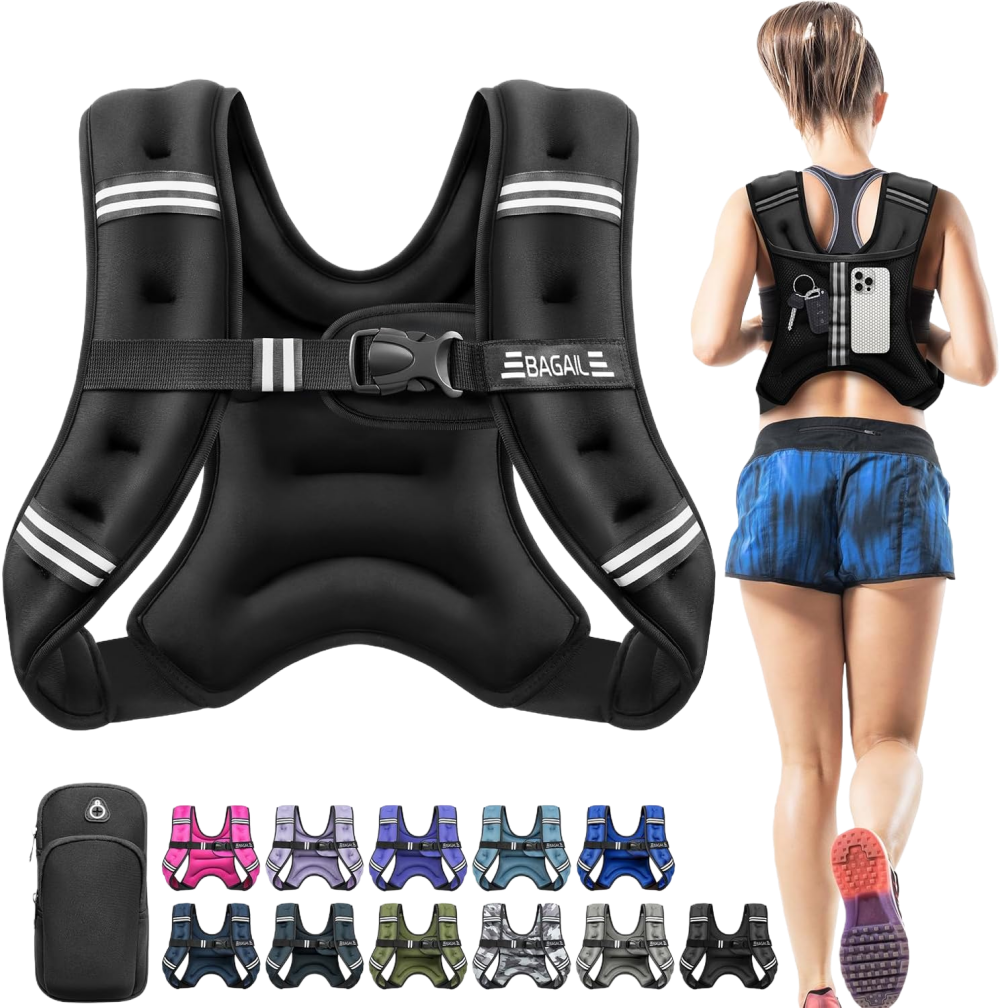 BAGAIL Comfort-Fit Weighted Vest for Woman, Even Weight Distribution, Faster Weight Loss, No-Chafe or Bounce for Walking & Running with Detachable Phone Pouch & Reflective Stripes (Available 5-30lbs)