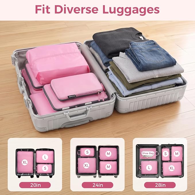 6-Set Ultralight Compression Packing Cubes: Water-Resistant Outdoor Gear Organizers with Shoe Bag – Heavy Duty Storage for Camping, Hiking & Backpacking