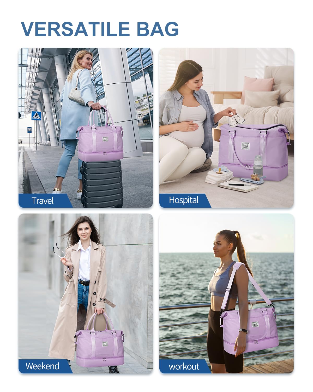 Travel Duffel Bag, Weekender Bags for Women, Overnight Gym Carry On Tote Bag with Wet Pocket,