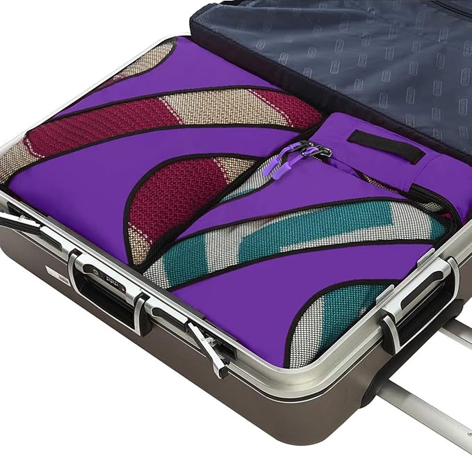 6 Set Half Mesh Cubes,Travel Luggage Packing Organizers with Laundry Bag & Shoe Bag