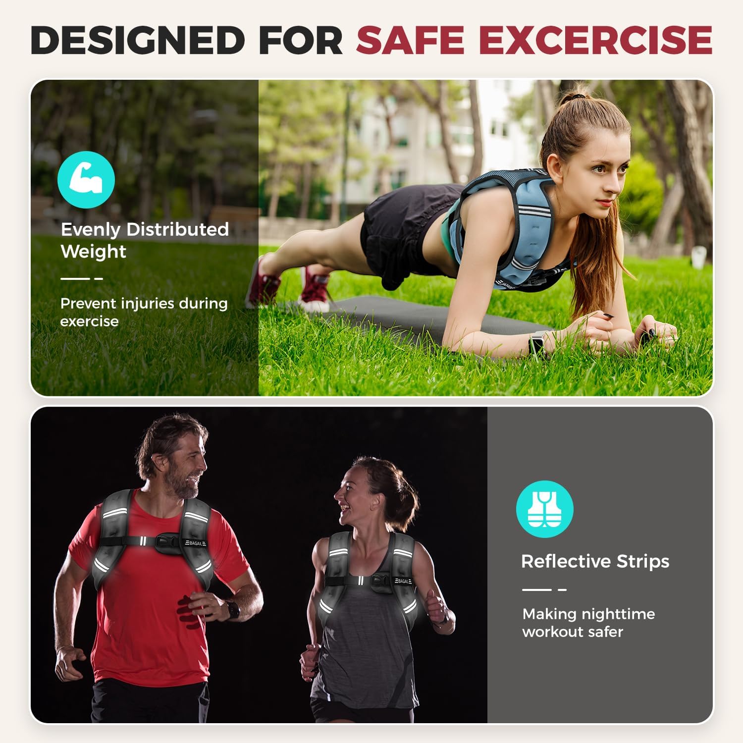 BAGAIL Comfort-Fit Weighted Vest for Woman, Even Weight Distribution, Faster Weight Loss, No-Chafe or Bounce for Walking & Running with Detachable Phone Pouch & Reflective Stripes (Available 5-30lbs)