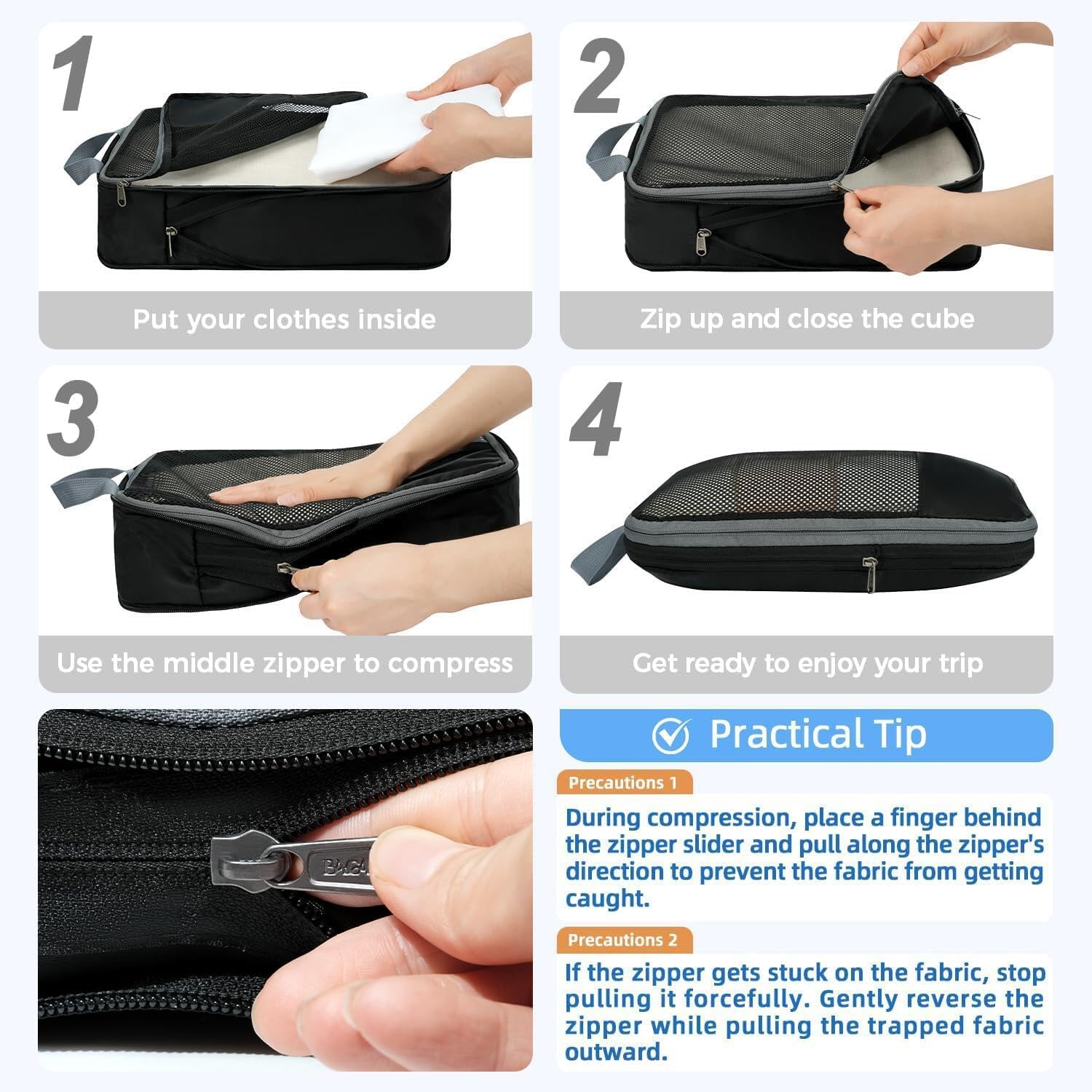 6 Set Half Mesh Compression Packing Cubes Travel Accessories Expandable Packing Organizers