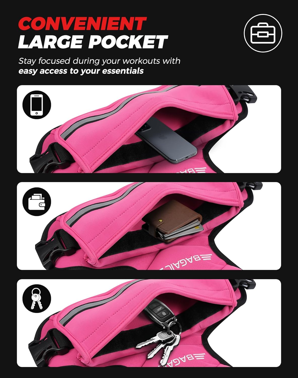 BAGAIL Adjustable Weighted Vest 4-10lb/12-18lb/20-32lb, Comfortable X-Shape & U-Neck Weight Vest for Women and Men Walking with 6 Removable Weights, Large Pocket and Reflective Strips