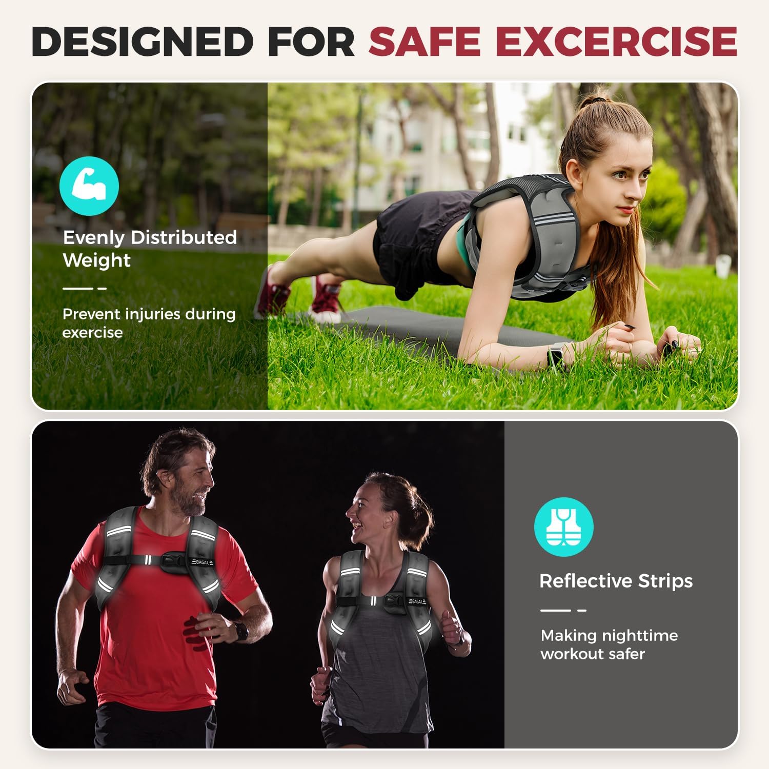 BAGAIL Comfort-Fit Weighted Vest for Woman, Even Weight Distribution, Faster Weight Loss, No-Chafe or Bounce for Walking & Running with Detachable Phone Pouch & Reflective Stripes (Available 5-30lbs)